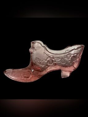 Vintage Fenton Glass Slipper - Cabbage Rose - Pink